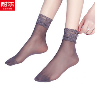 耐尔12双包邮夏季透明蕾丝花边短袜纯色包芯丝女短丝袜子防滑0500