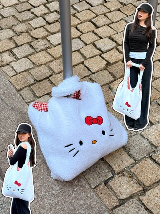 HelloKitty羊羔绒手提包秋冬大容量托特包上班通勤单肩包百搭卡通