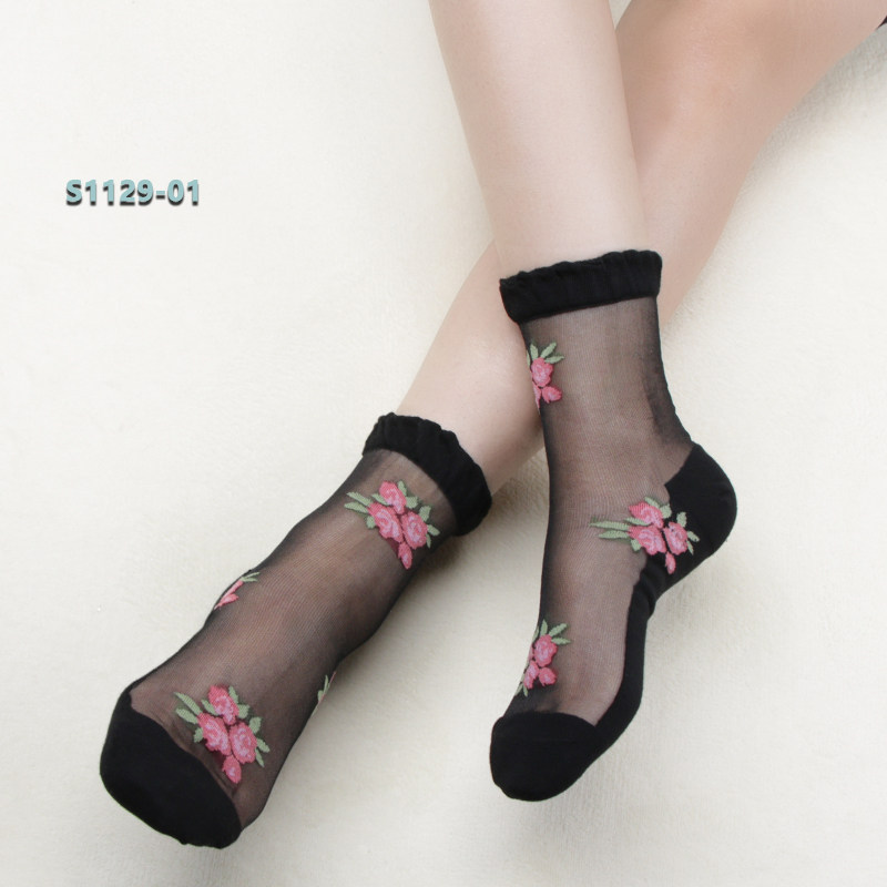 袜子女短袜蕾丝花边袜子日系可爱纯棉中筒袜水晶玻璃丝袜棉底丝袜