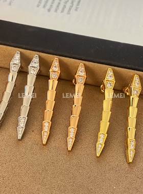 高品质新款光面蛇形耳环蛇骨长款头尾钻线条时尚气质耳饰明星同款