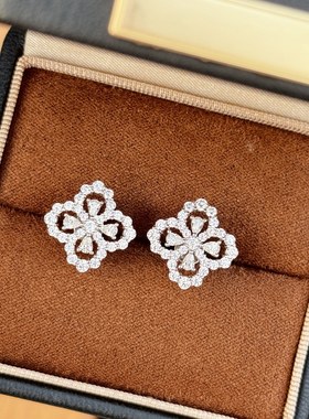 loop四叶草耳钉通体925纯银满钻花园系列高级轻奢耳饰晚宴配饰