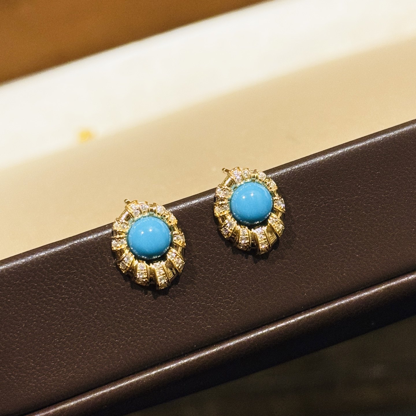 新款椭圆不规则绿松石耳钉通体925纯银设计师款螺纹金色耳环优雅