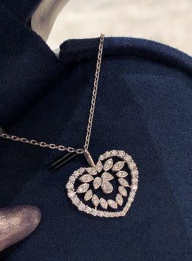 新款HW爱心满钻项链女通体925纯银轻奢百搭新年礼物女友锁骨链