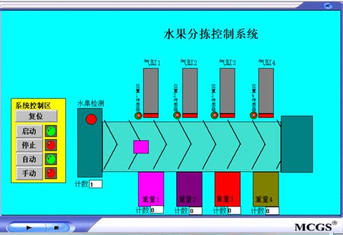 BSC2501水果分拣MCGS7.7和西门子S7-200PLC联机仿真程序代做设计