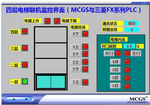 4四层电梯mcgs7.7和三菱联机程序5带io表和运行效果视频定做设计