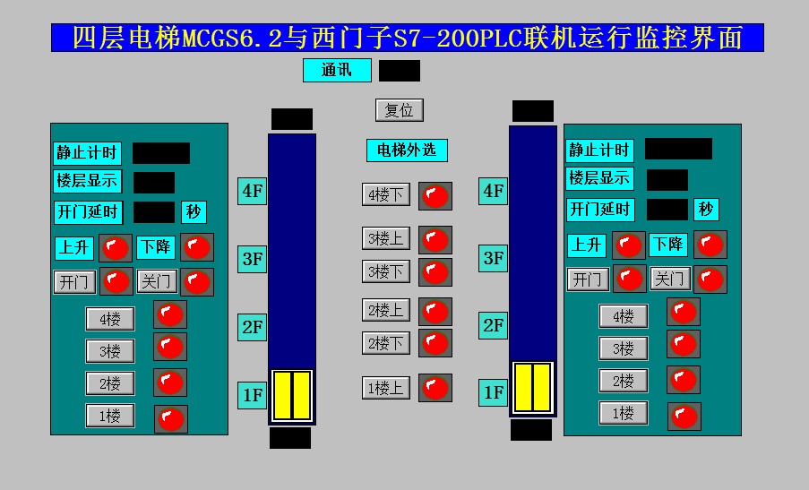 4四层双控并联电梯MCGS6.2和西门子S7-200PLC联机运行程序5带io表