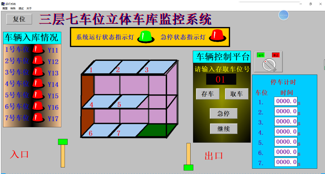 7车位三层立体车库组态王6.55和三菱plc联机程序t132运行效果视频