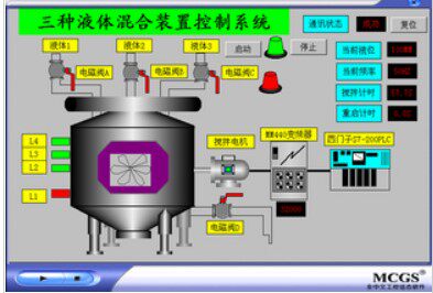 3三种液体混合MCGS77和西门子200plc联机程序代做写工控自动化plc