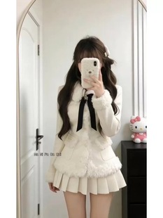 【现货】雪国情书冬季甜美显瘦修身重工长袖夹棉外套呢子半裙