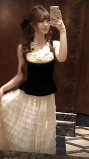 【现货】黑丝绒蛋糕 吊带胸衣纱裙收腰加棉外套立裁鱼尾摆公主