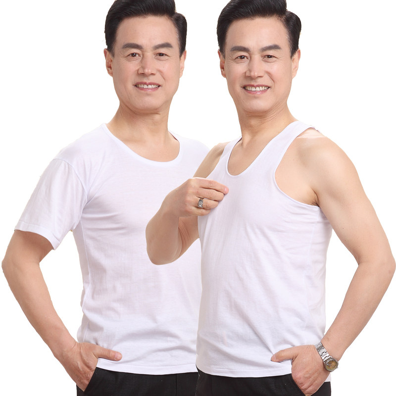 中老年背心男士纯棉老头圆领