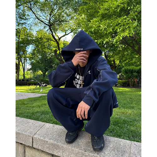 mertra高质量重磅美式街头嘻哈刺绣拼接连帽卫衣休闲运动套装卫裤