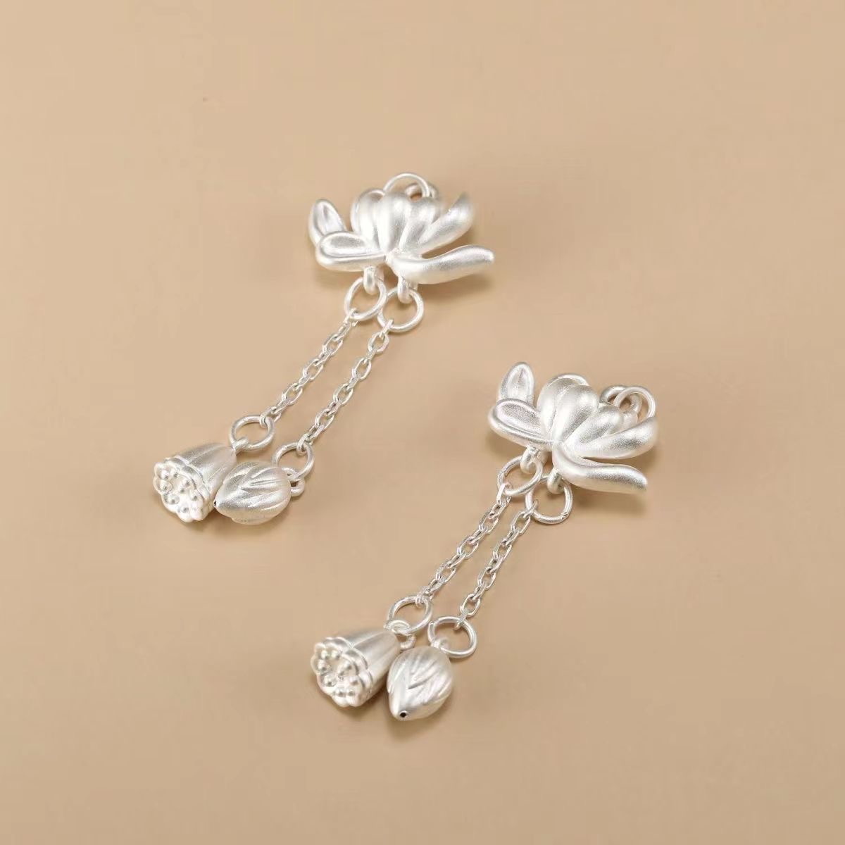 999足银3D硬银莲花吊坠diy挂件