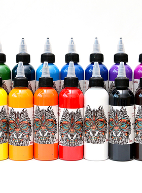 新品纹身练习色料 彩色墨水120ml14色狼头标刺青彩色颜料 单瓶起