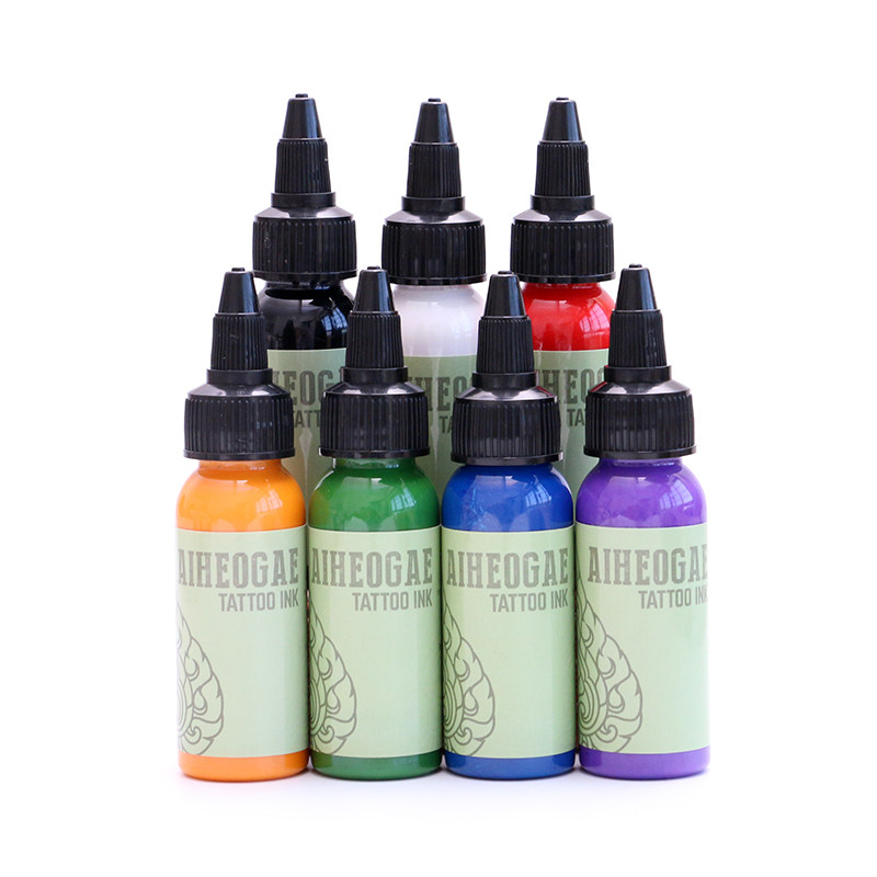 小纹身练习彩色色料 7色30ml套装绿色标签纹身刺青色料 纹身器材
