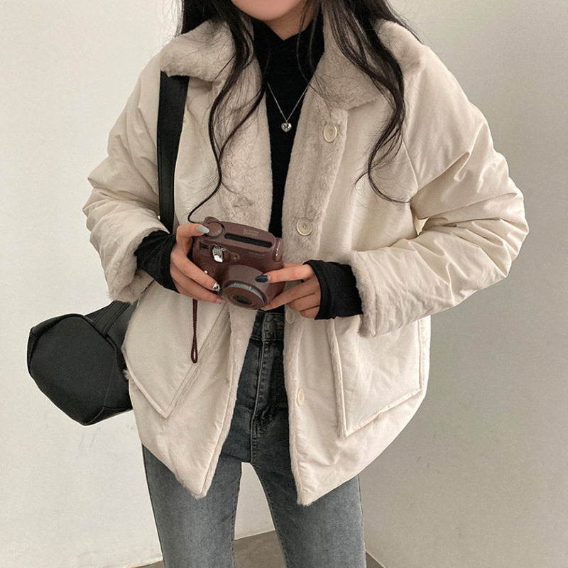 2025年冬季新款韩国chic气质毛绒两面穿加厚保暖棉服外套女装