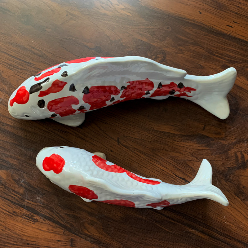 创意新中式立体陶瓷鱼挂件壁挂锦鲤壁饰餐厅墙面流水墙装饰品墙饰