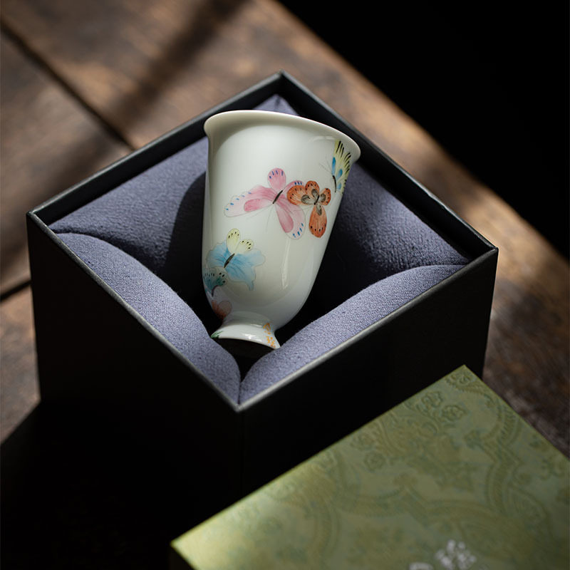 纯手工胎主人杯薄胎釉上彩手绘茶杯家用中式品茗杯功夫茶具单杯