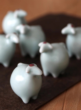 景德镇手工影青瓷生肖陶瓷羊摆件招财办公桌书柜客厅装饰家居摆设