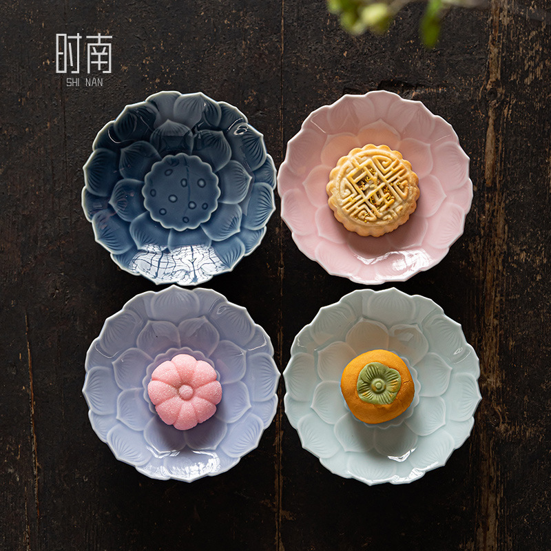 莲花中式壶承茶点盘陶瓷精致点心盘子复古禅意糕点小吃碟水果托盘