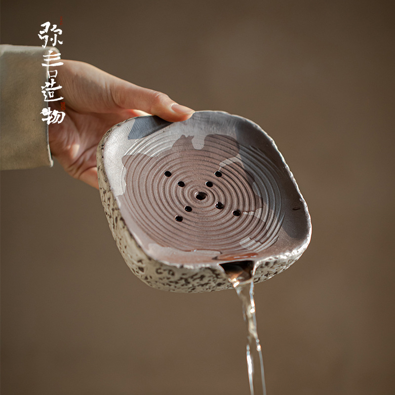 鎏银干泡壶承复古手工粗陶干泡台泡茶小茶台蓄水茶盘茶道配件