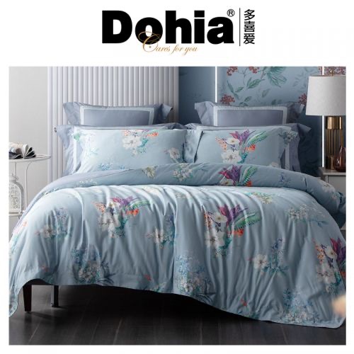 多喜爱专柜正品全棉斜纹床单四件套晨曦时光蓝色花卉环保印染特价