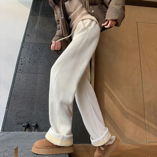 加绒糯米裤女冬加厚弯刀裤棉裤女款冬天白色裤子高个子加长阔腿裤