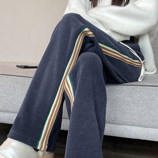 聚酯纤维通勤风裤 直筒休闲裤 女士加长高个子 高腰阔腿运动裤