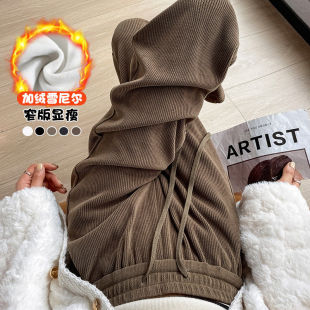 子秋冬季 棕色窄版 雪尼尔宽松慵懒垂感咖色裤 女2025新款 加绒 阔腿裤