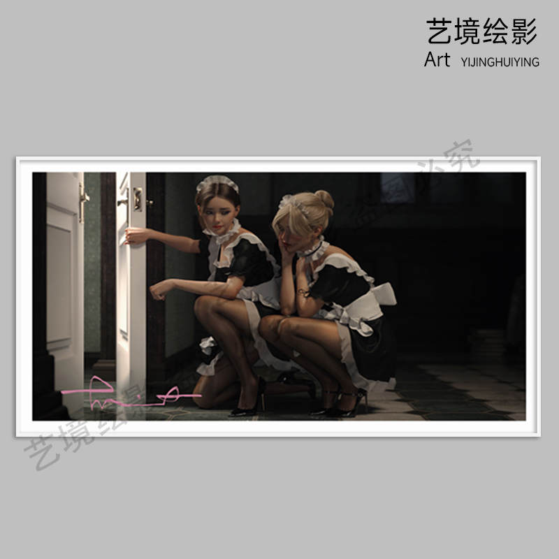女仆版画简装收藏客厅单幅丝袜画