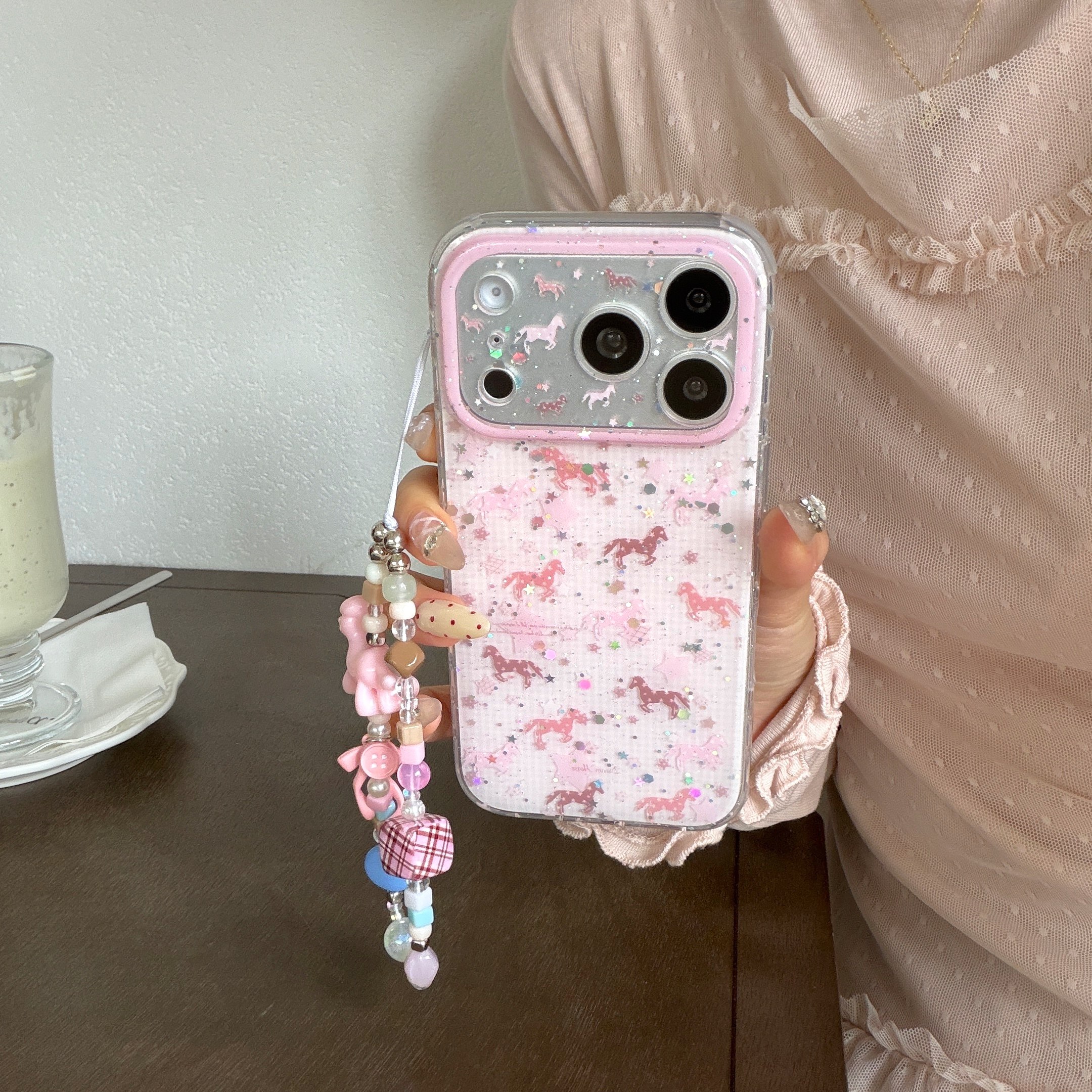 鎏金粉色小马闪粉苹果17promax手机壳17pro女款17适用iphone16promax带手链15pro全包16pro精孔15防摔14pro新,3C数码配件,手机保护套/壳,淘宝优惠券,粉丝福利购,淘宝优惠卷