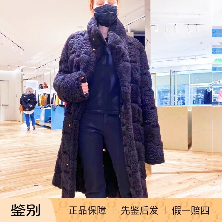 BOTTEGA VENETA/葆蝶家 羔羊毛皮皮草大衣深棕色重工大牌高贵轻奢