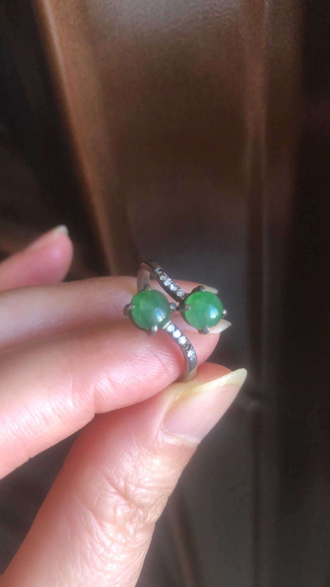 L天然缅甸翡翠A货冰种阳绿双蛋面女款耳钉戒指绿色玉石戒面