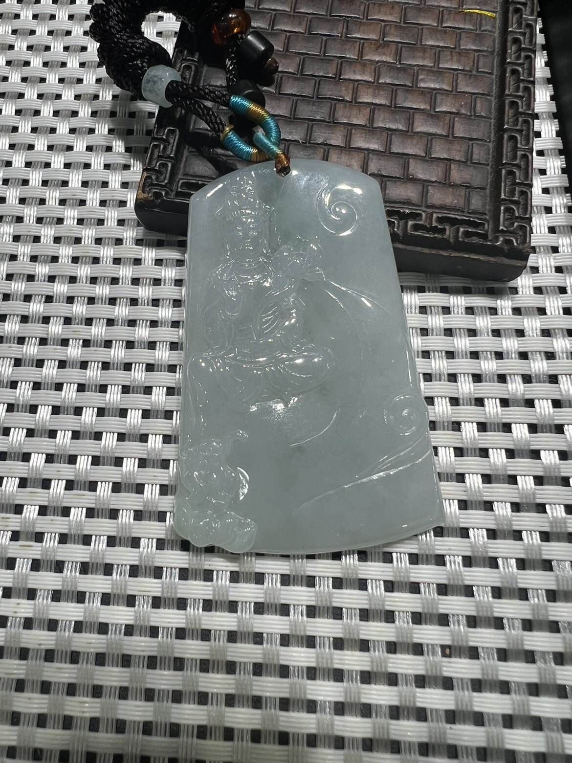 L天然缅甸翡翠细糯浅晴大势至菩萨玉牌生肖马的守护神牌子挂件