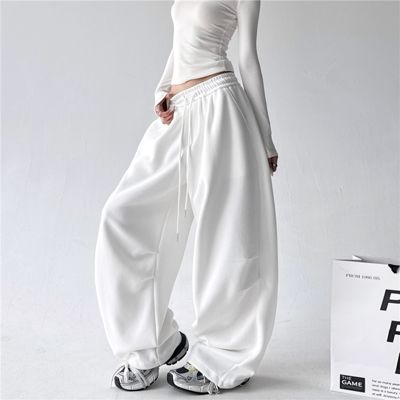 文恭子白色加绒运动裤女冬季2025新款高腰直筒宽松休闲卫裤阔腿裤