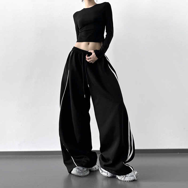 TROLL2025秋季新款阔腿裤女拼接设计嘻哈早秋休闲裤街舞运动裤子.