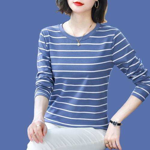 早秋长袖打底衫纯棉上衣条纹秋衣