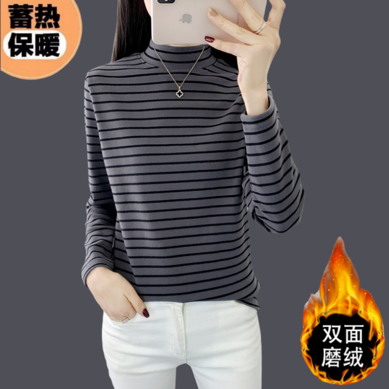 半高领打底衫女2024新款加绒加厚秋冬德绒黑色内搭长袖上衣针织衫