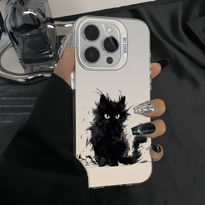 水墨黑猫适用苹果15promax手机壳iPhone14Pro/13/12新款11全包oppo华为nova12小米vivos18e防摔xr高级感xr套
