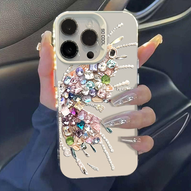 钻石蝴蝶适用苹果14promax手机壳iphone15女13pro磨砂彩银防摔新款12创意小众xr全包xsmax高级保护套