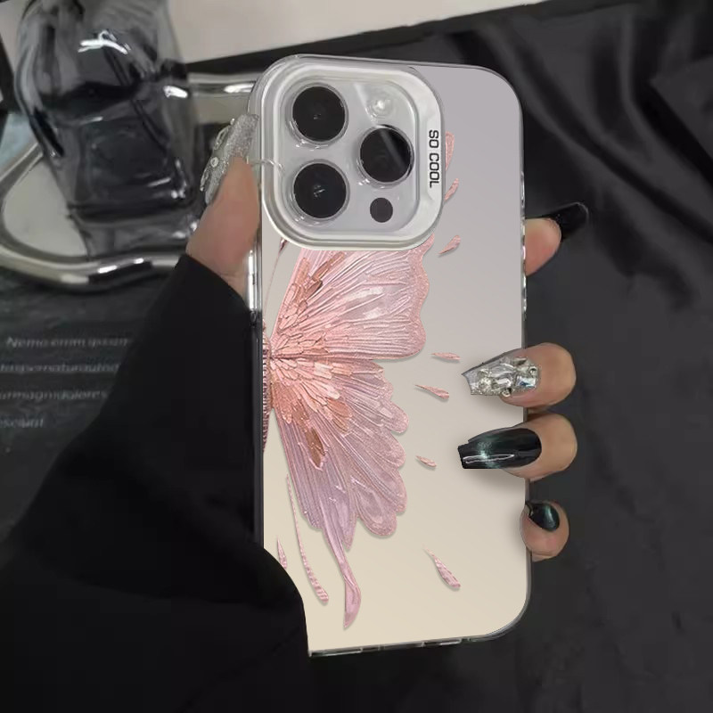 粉色蝴蝶适用苹果15手机壳新款iPhone14promax套ipone13高级感12mini全包pro彩银xsmax小众8plus7p男女个性xs