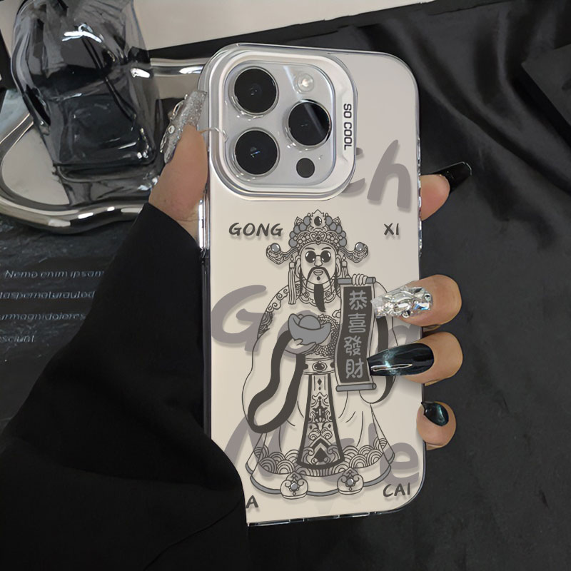 潮牌财神爷适用于苹果15手机壳iPhone14Promax镭射12pro防摔13pm磨砂壳12/11男15pro全包xr软15pro硅胶78plus