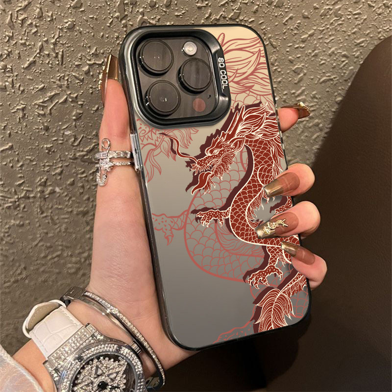 适用iPhone15promax手机壳中国神龙苹果14复古龙纹13文艺12潮流11高级彩银套xs磨砂8plus红色新年款ip15小众7