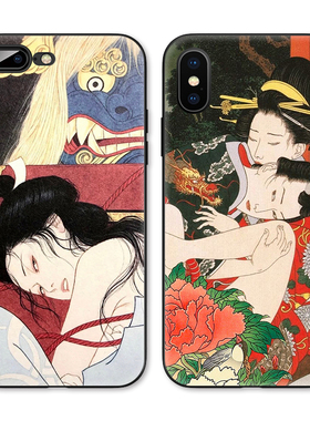 日式传统美女浮世绘宫廷风适用iPhone XS Max苹果15/14pro手机壳678plus