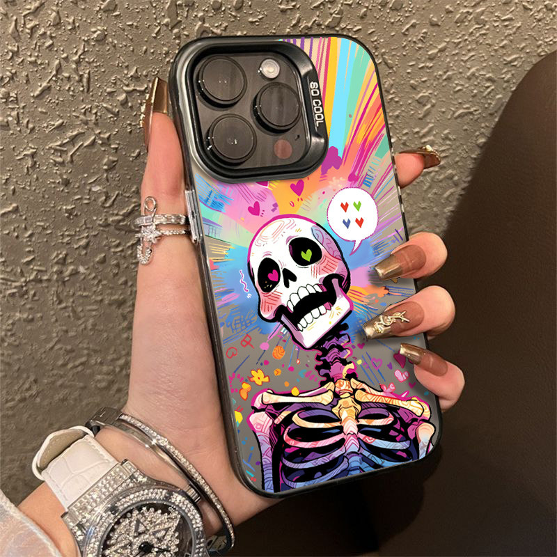 彩色骷髅适用苹果15手机壳14保护软套iPhone13彩银12硅胶11全包xr超薄Xs防摔pro男女max情侣新款plus创意