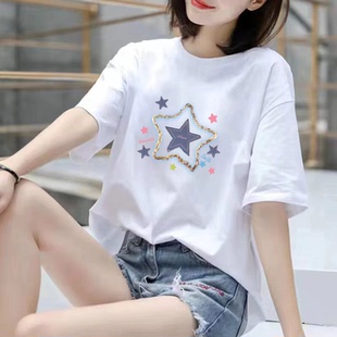 百搭上衣女ins潮 100%纯棉短袖 t恤女夏季 新款 透气宽松圆领显瘦时尚