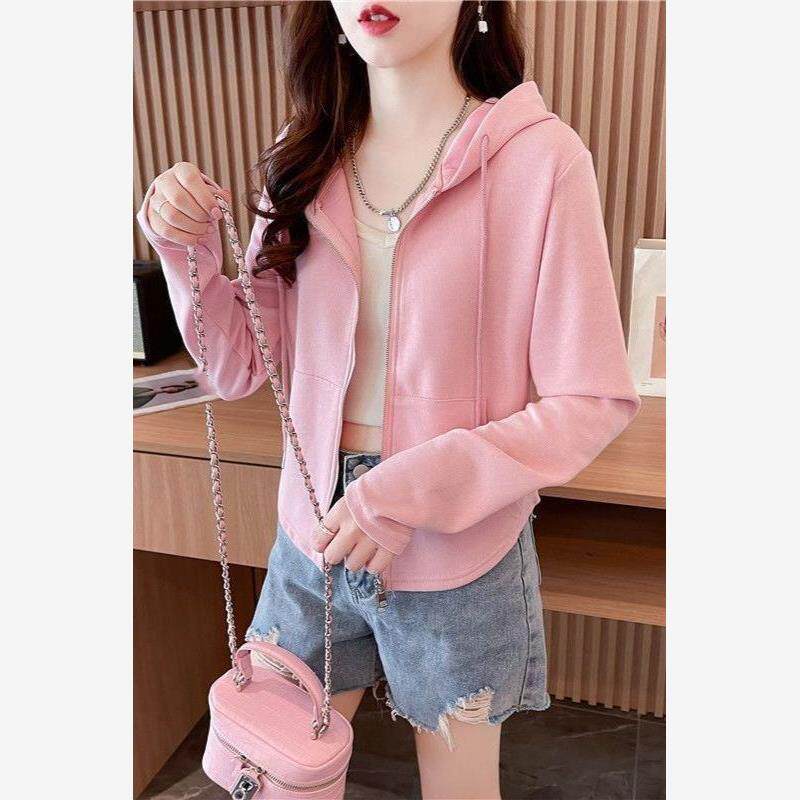 大码正肩连帽卫衣春夏秋新款微胖mm宽松显瘦拉链薄款防晒女士外套