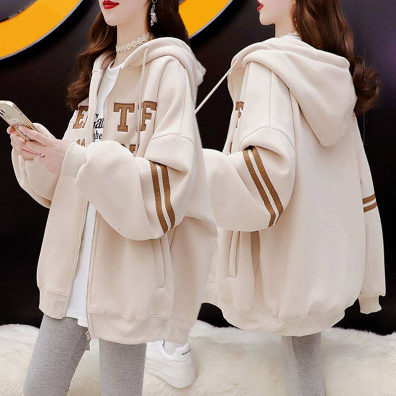 慵懒风连帽卫衣女学生春秋薄款宽松大码休闲百搭开衫外套女秋冬季