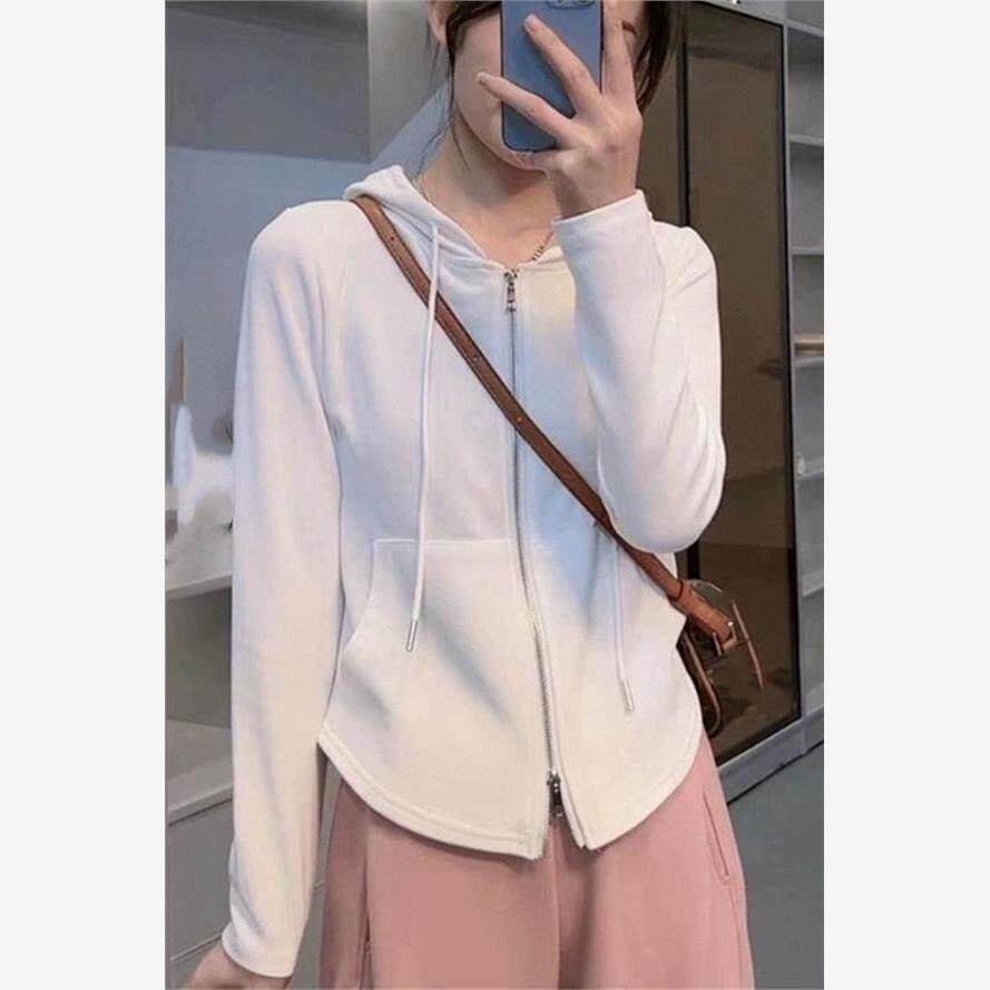 大码女装正肩连帽卫衣女春秋季新款微胖mm遮肚子显瘦拉链薄款外套