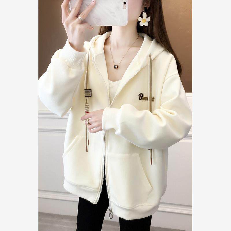 春季外套女春秋薄款学生韩系宽松连帽拉链开衫卫衣时尚减龄上衣服